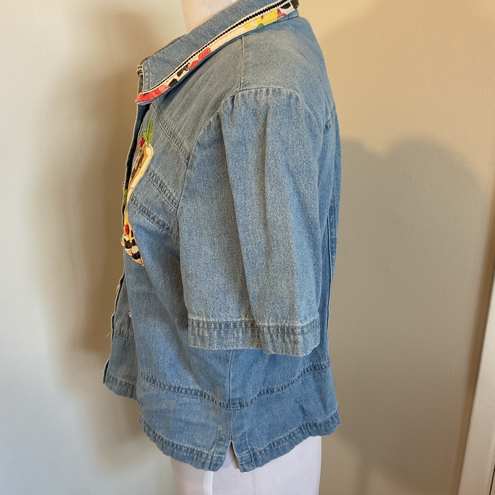 Nicole Bolin City Girl Denim Shirt Size 14 Embroidered Patches Made in USA - Picture 8 of 9